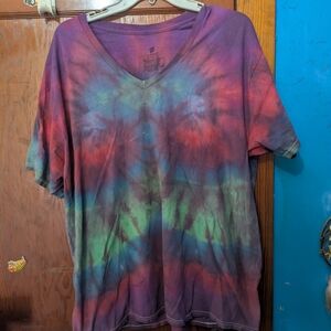Multicolor Tie-Dye V-Neck Men's Short Sleeve Tee